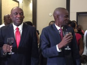 Senate President Youri Latortue (left), whom even the U.S. Embassy describes as a “Mafia boss,” with his political ally President Jovenel Moïse on Feb. 7. Credit: VOA News 