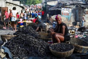 Merchants sell charcoal in open-air markets throughout Haiti. In Jérémie, a sack of charcoal costs about 500 gourdes or US$7.38. 