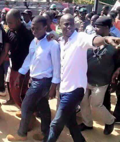 Guy Philippe (left) campaigning in 2016 for senator with Jovenel Moïse, who became Haiti’s president on Feb. 7.